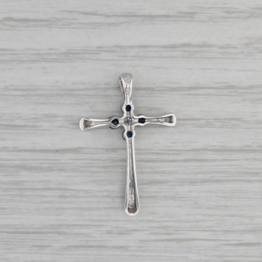 0.34ctw Blue Sapphire Diamond Cross Pendant 14k White Gold