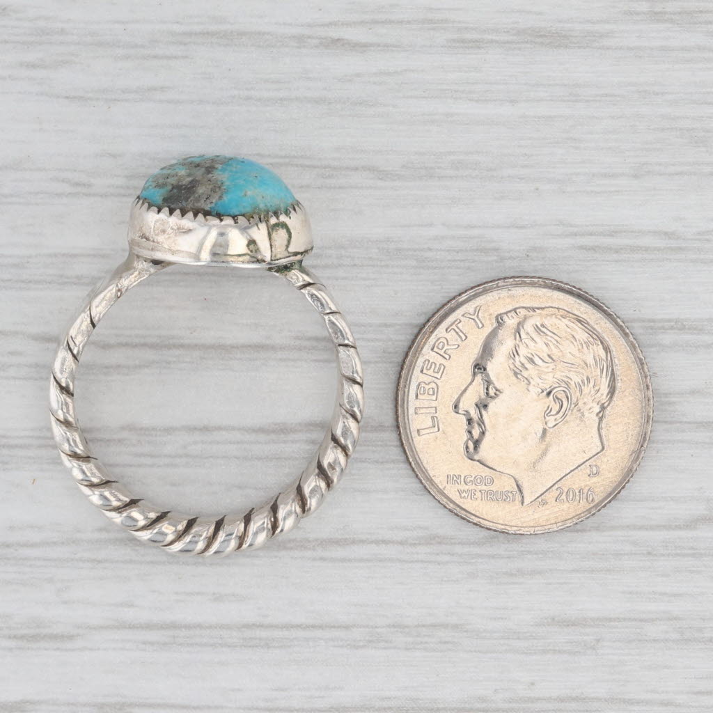 Light Gray Vintage Turquoise Round Cabochon Solitaire Ring Sterling Silver Native American
