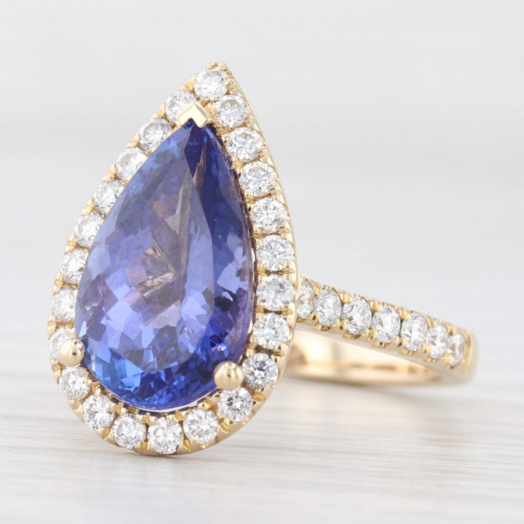 Light Gray 5.34ctw Pear Tanzanite Diamond Halo Ring 14k Gold Size 6.5 Teardrop Engagement