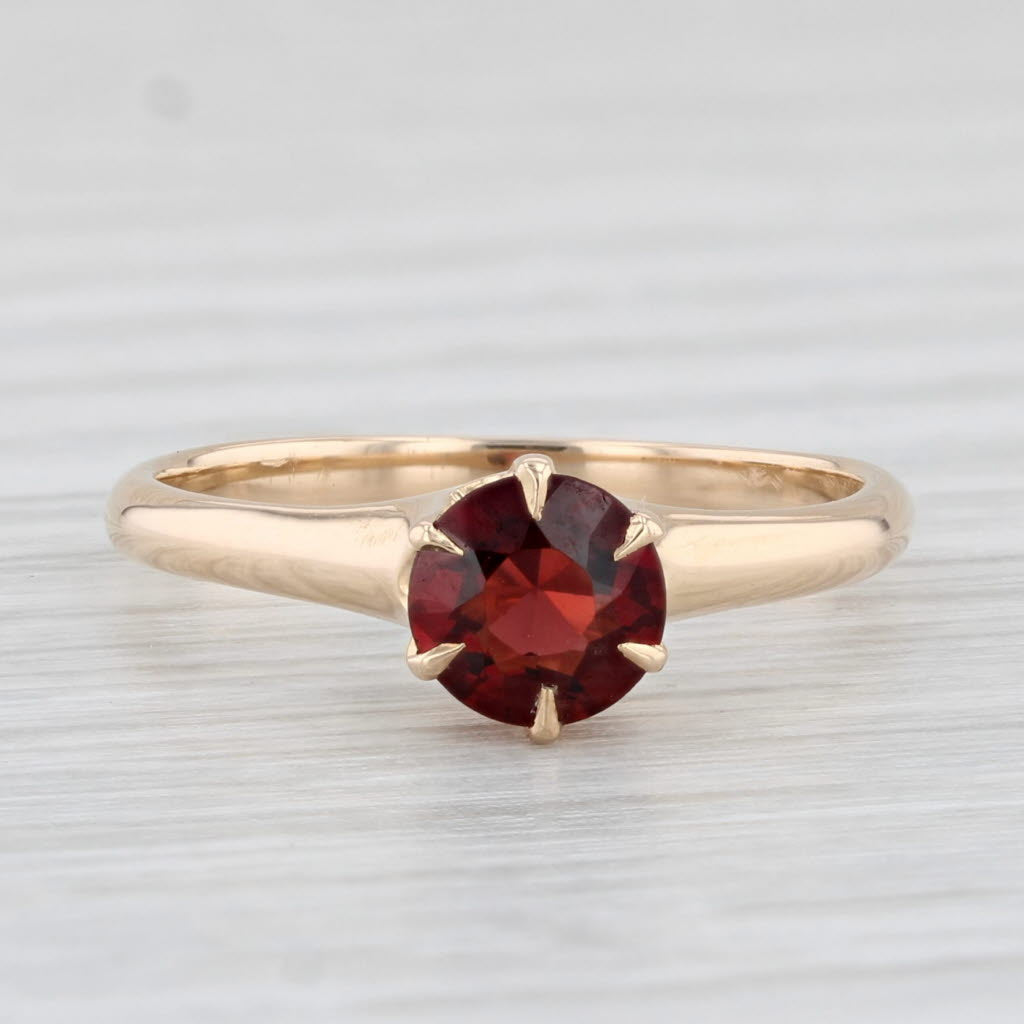 Light Gray Antique Round Garnet Solitaire Ring 14k Yellow Gold Size 6.25
