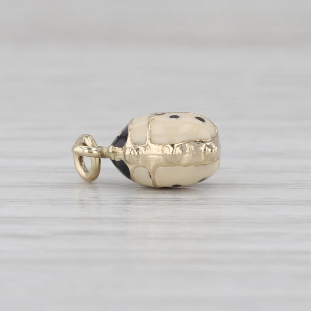 Beige Ladybug Charm 14k Yellow Gold Resin Small Drop Pendant Good Luck