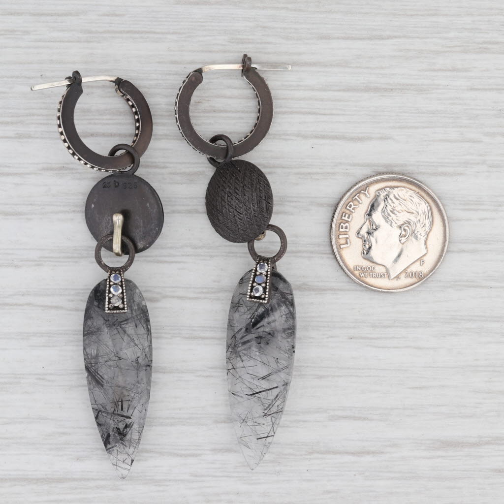 New Nina Wynn Hoop Charm Drops Earrings Sterling Silver Tourmaline Quartz