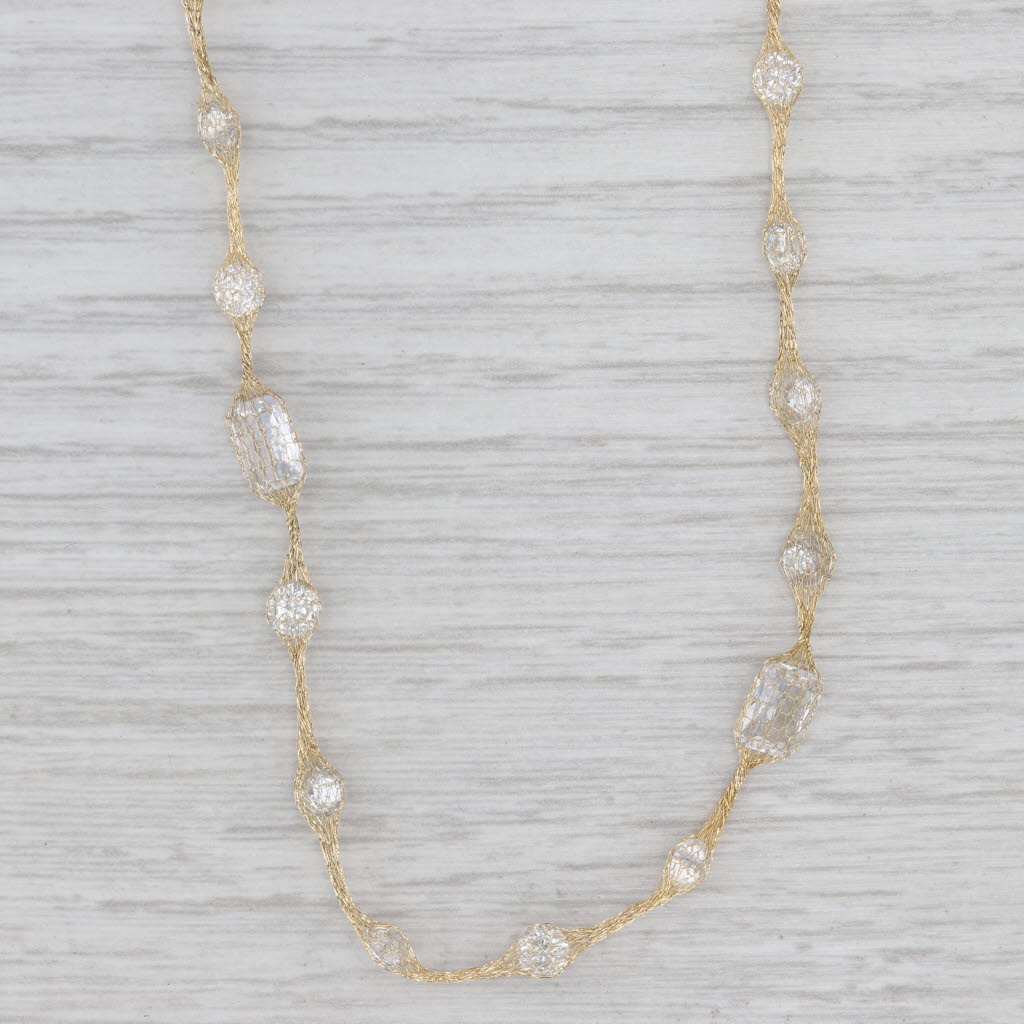 Light Gray New Cubic Zirconia Station Necklace 14k Yellow Gold 18.25" Rope Mesh Chain