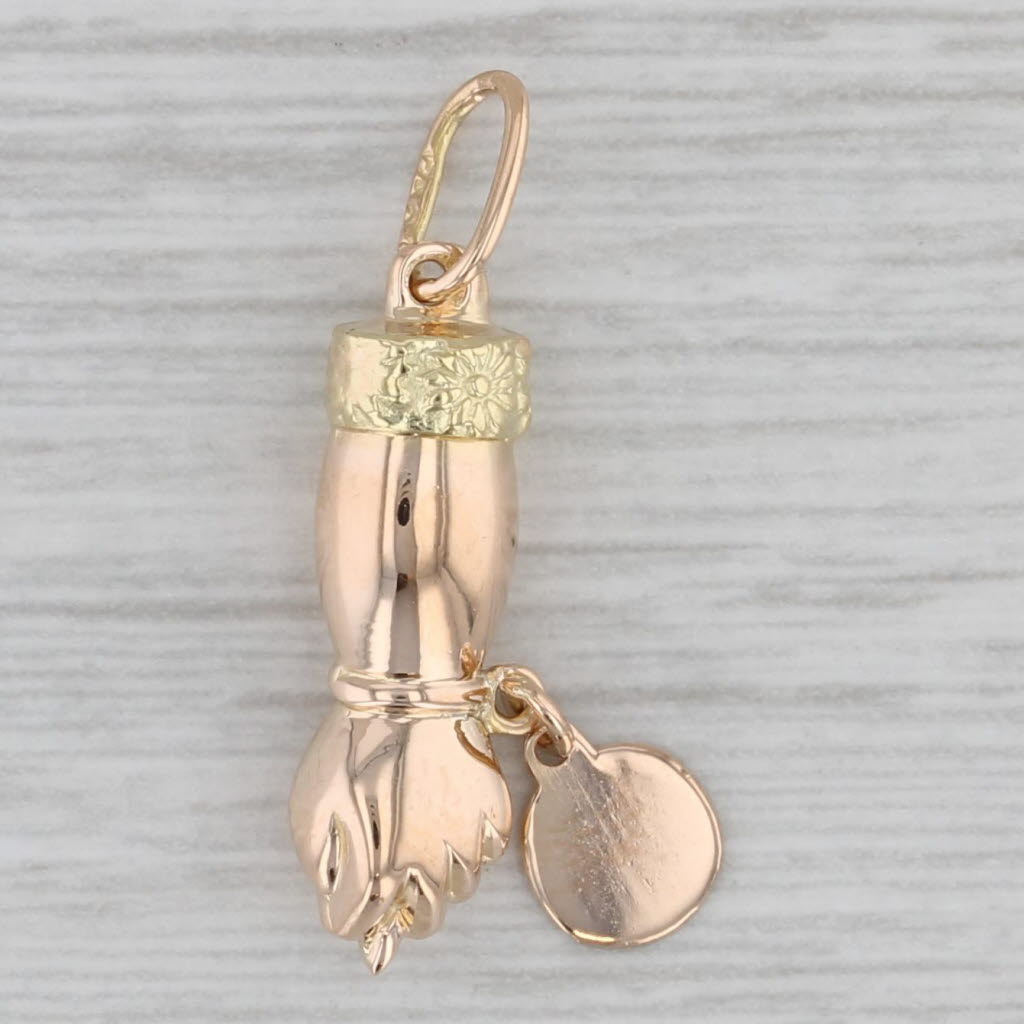 Gray Italian Figa Hand 13 Pendant 18k Gold Luck Fortune Amulet Talisman Charm