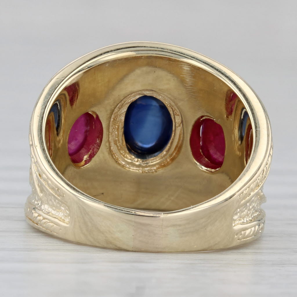 Gray Blue Sapphire Ruby Ring 14k Yellow Gold Size 7 Orange 3-Stone