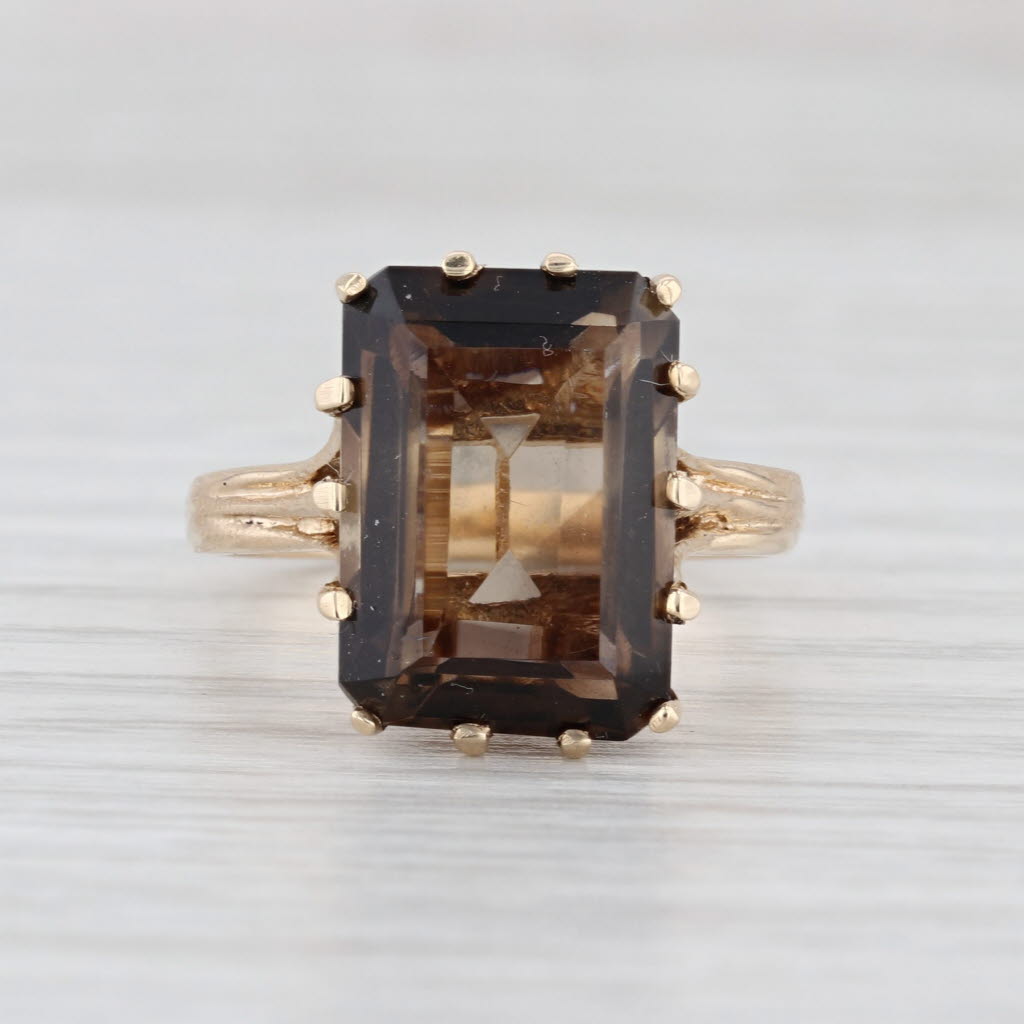 Vintage 6.25ct Smoky Quartz Solitaire Ring 14k Yellow Gold Size 6.5