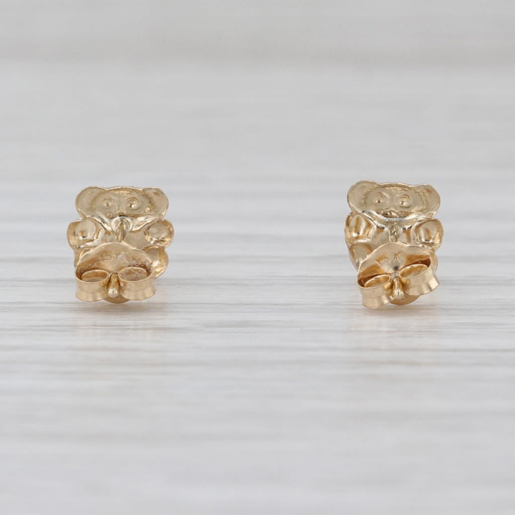 Tiny Teddybear Stud Earrings 14k Yellow Gold Cute Little Studs