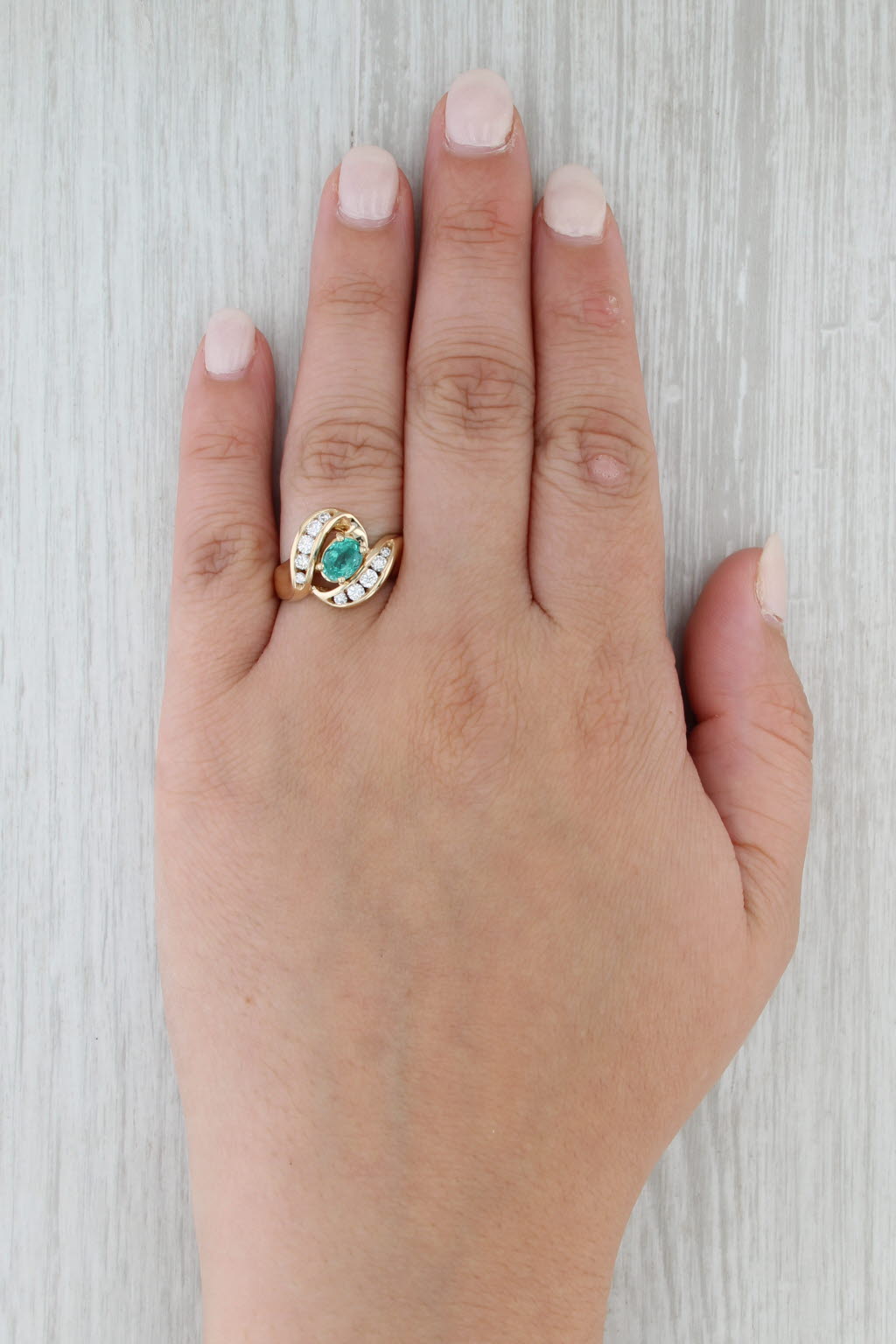 Green Beryl 0.40ctw Diamond Bypass Ring 14k Yellow Gold Size 7.5