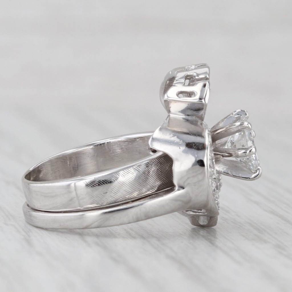 Light Gray Retro 1.12ctw Diamond Engagement Ring Wedding Jacket 14k White Gold Bridal Set