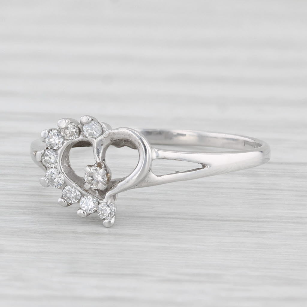 Light Gray 0.15ctw Diamond Open Heart Ring 10k White Gold Size 8