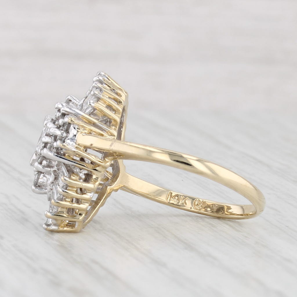 Light Gray 0.79ctw Diamond Cluster Ring 14k Yellow Gold Size 6