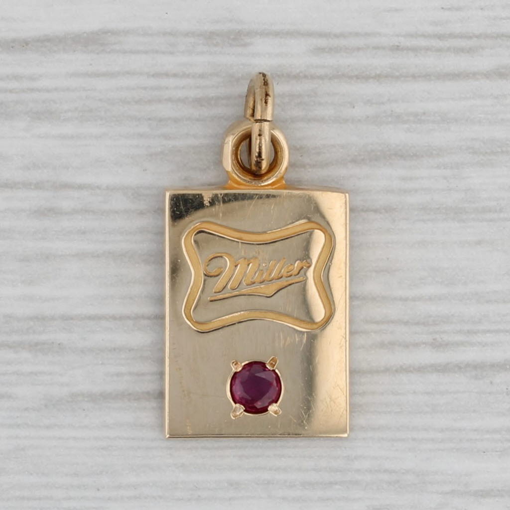 Gray Miller Brewing Company Service Charm 10k Gold Ruby Keepsake