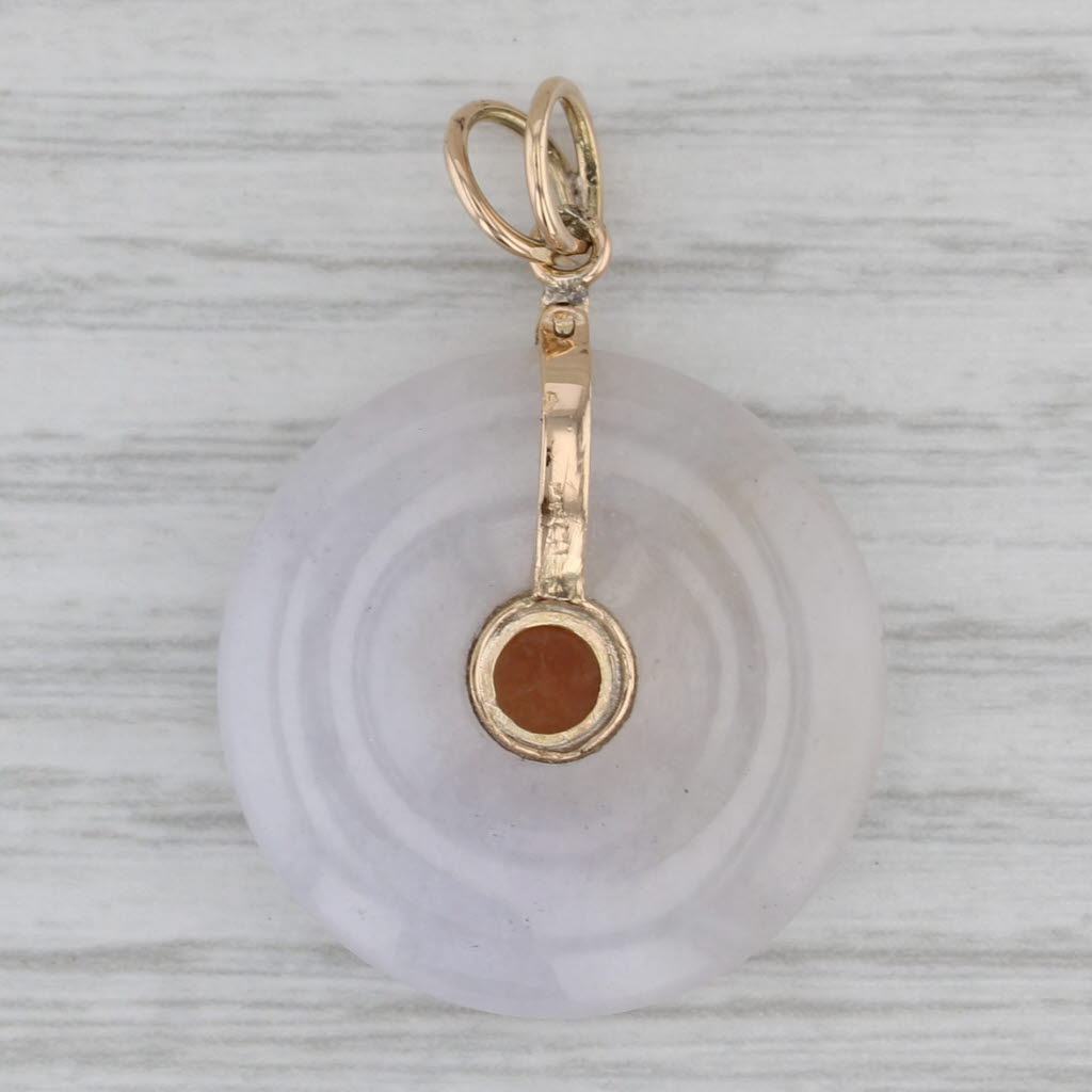 Gray White Brown Jadeite Jade Pendant 14k Yellow Gold Round Torus