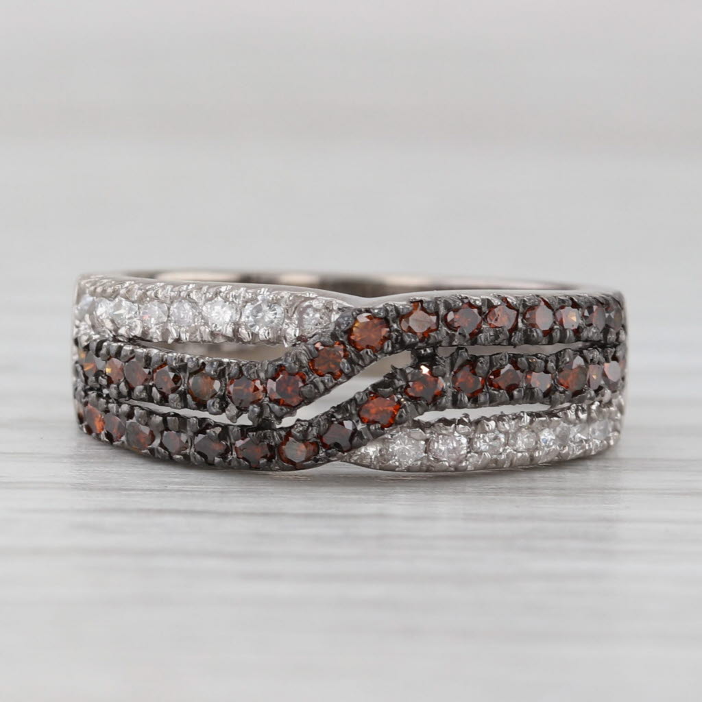 Light Gray 0.47ctw White Orange Brown Diamond Overlay Ring 14k White Gold Size 6.25