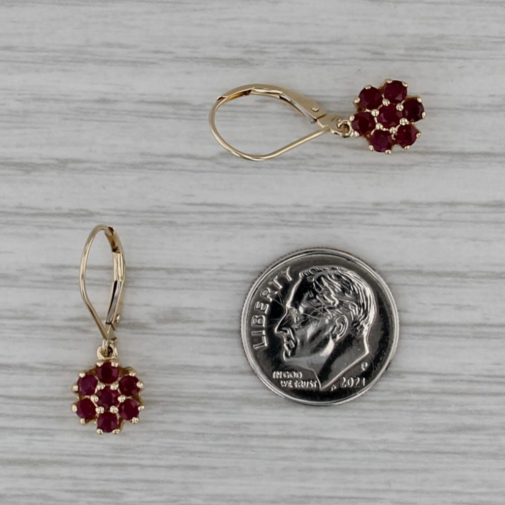 1ctw Ruby Flower Cluster Dangle Earrings 14k Yellow Gold Drops Hook Posts
