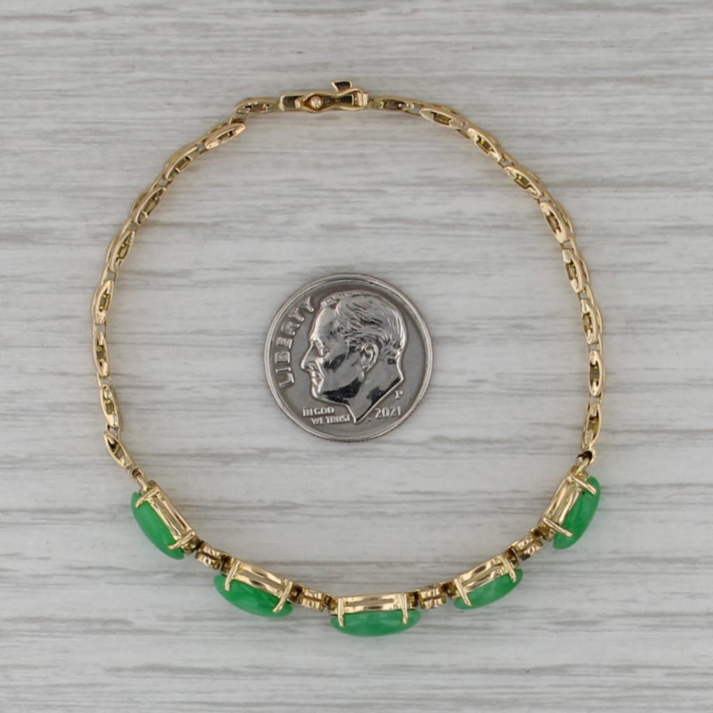 Diamond Jadeite Jade Bracelet 18k Yellow Gold Panther Chain 6.5"