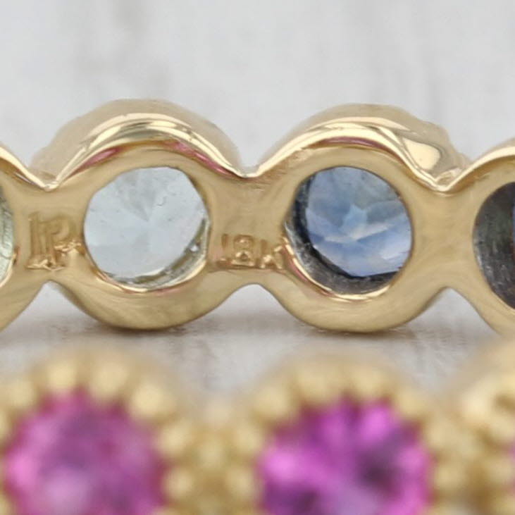 Penny Preville Watercolor Band Ring 18k Yellow Gold Size 6.25 Blue Pink Sapphire