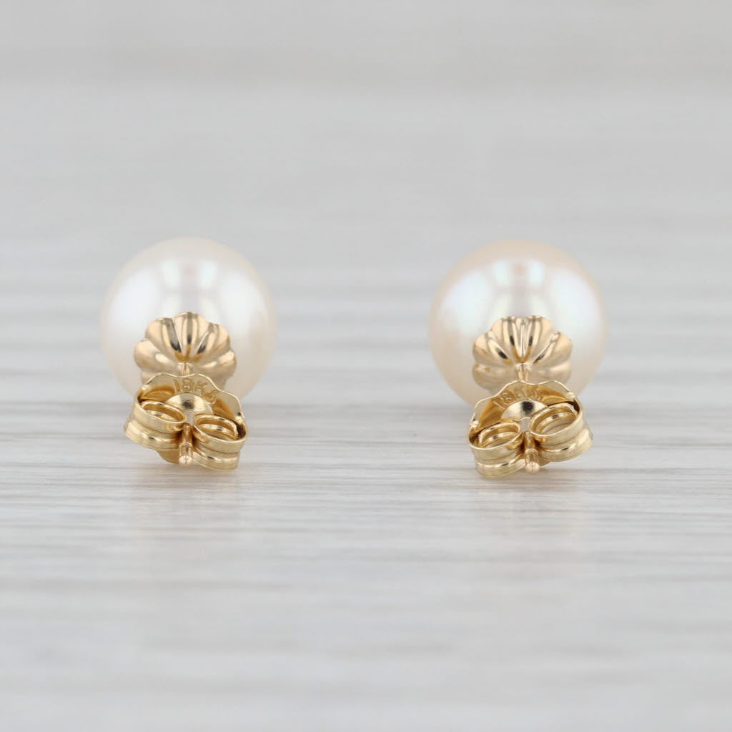 7.8mm Cultured Pearl Round Stud Earrings 18k Yellow Gold