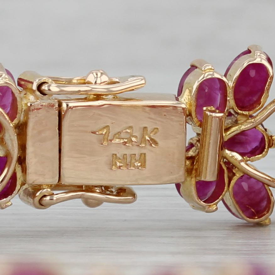 Gray 38ctw Ruby Flower Tennis Bracelet 14k Yellow Gold 7.5" 10.9mm