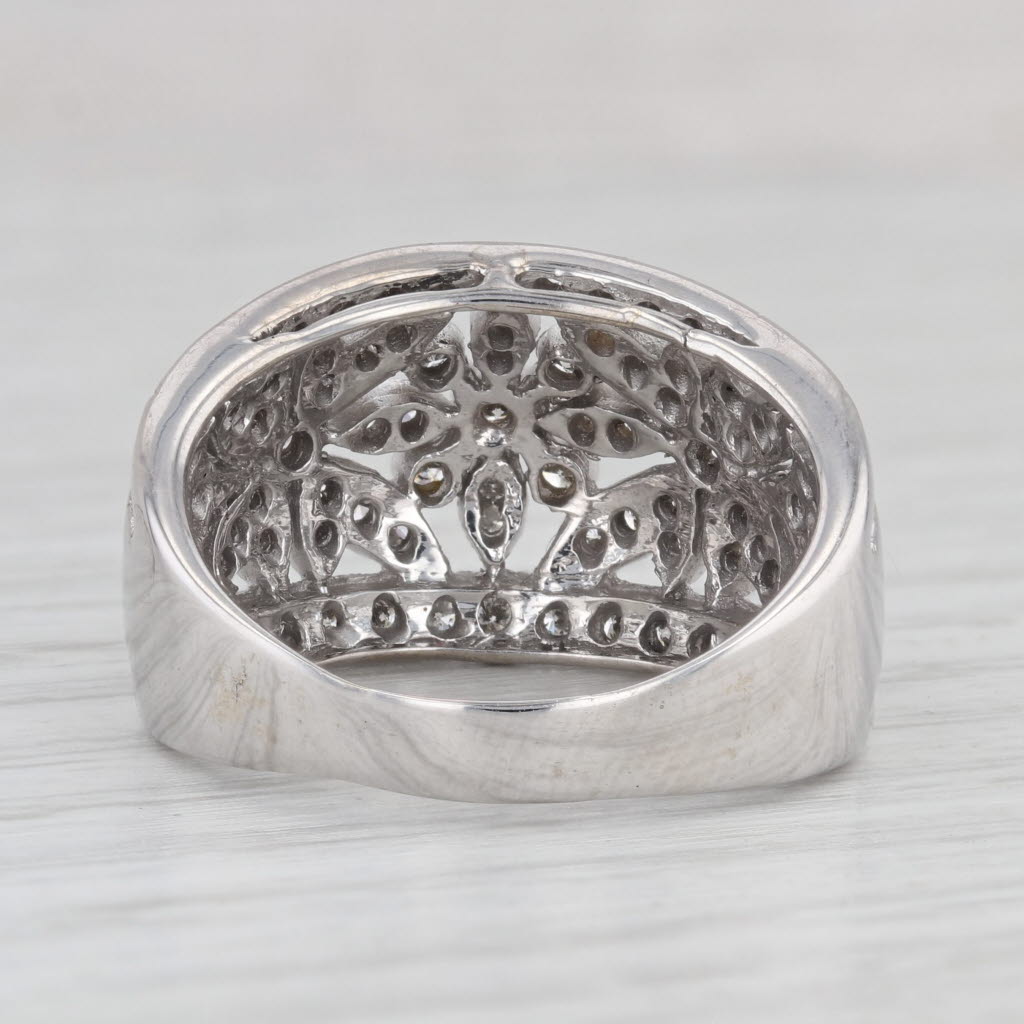 Light Gray 0.75ctw Diamond Flowers Ring 14k White Gold Size 8.25 Floral