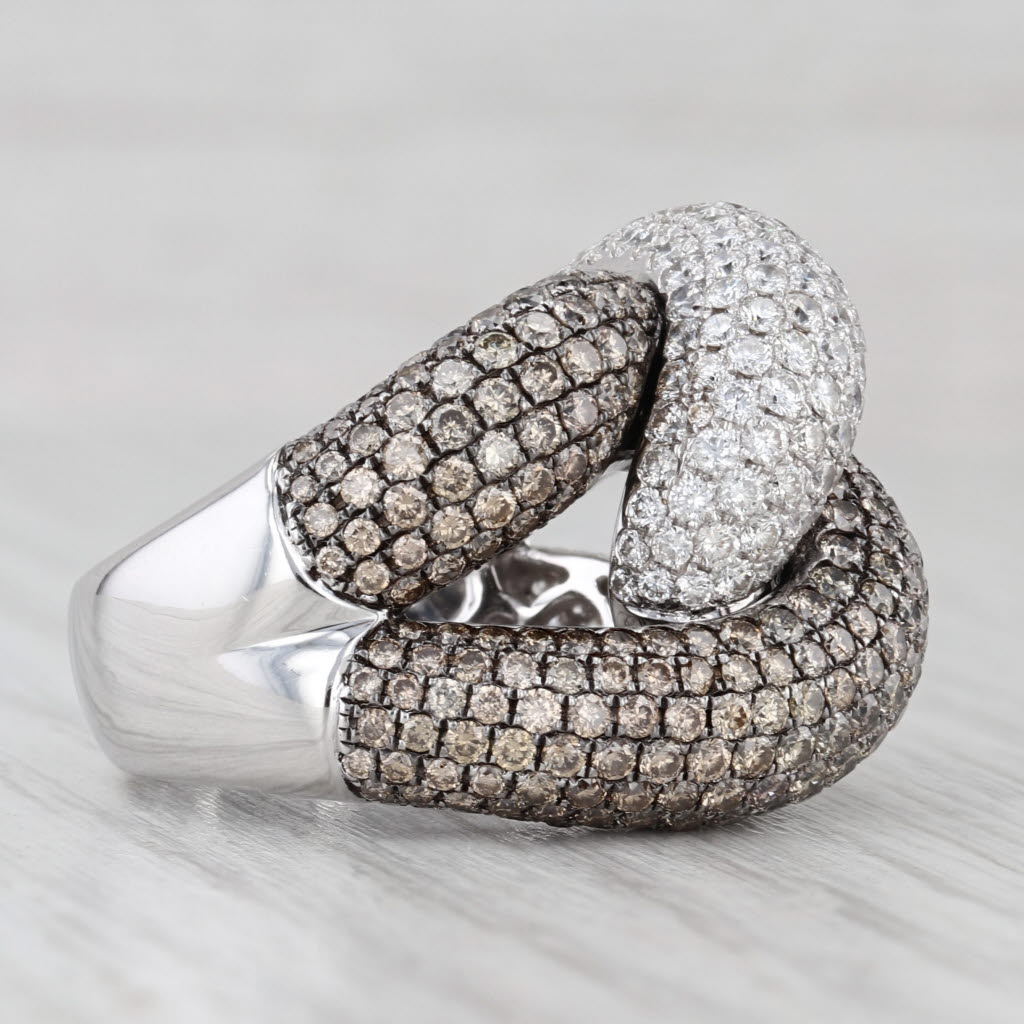 5ctw White Champagne Diamond Knot Cocktail Ring 18k White Gold Size 7