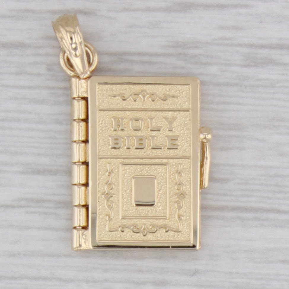 Holy Bible Lord's Prayer Pendant 14k Yellow Gold Opens