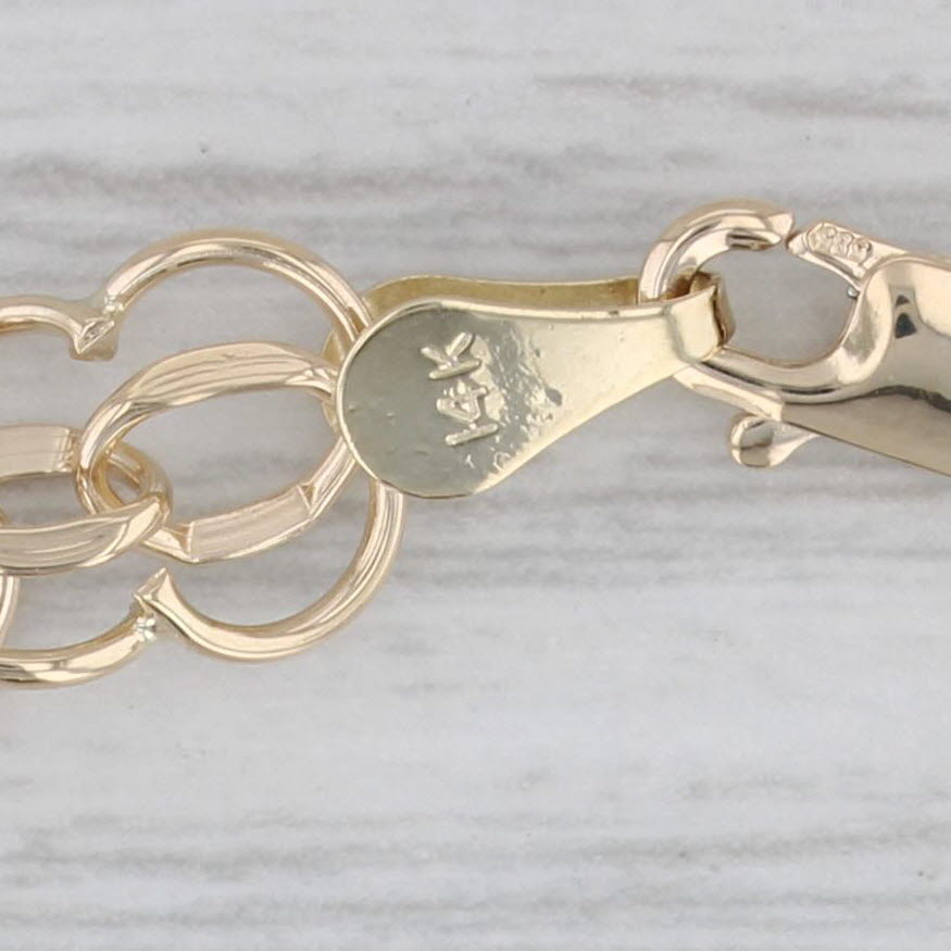 Gray Heart Charm Curb Chain Bracelet 14k Yellow Gold 6.75"