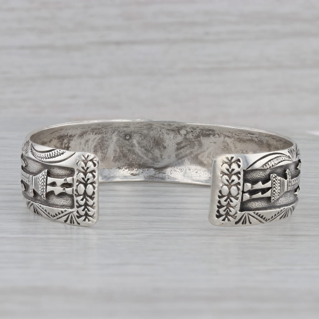 Gray Vintage Native American Cuff Bracelet Sterling Silver Tribal Designs 7"