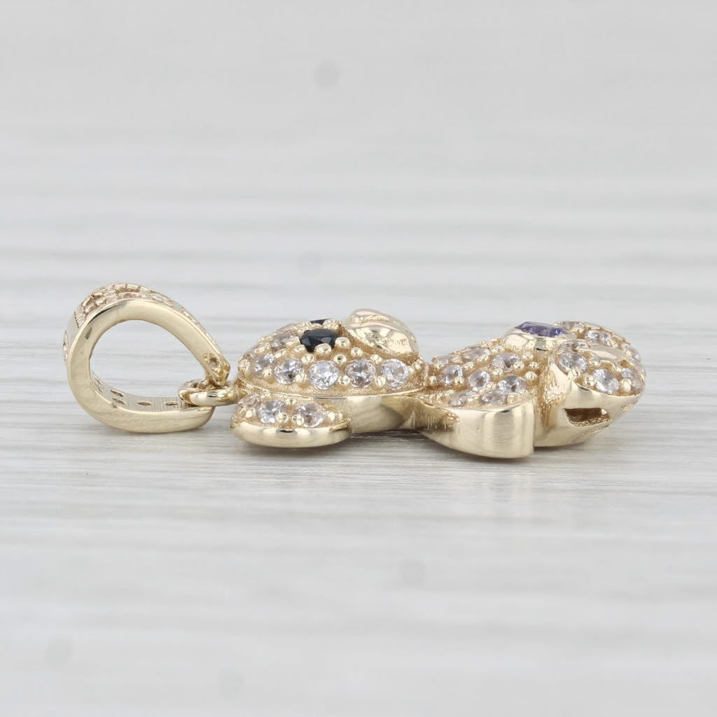Light Gray Cubic Zirconia Teddy Bear Pendant 10k Yellow Gold Gift Keepsake