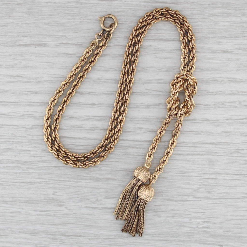 Vintage Rope Chain Fringe Larait Necklace 1/20 12k Gold Filled 17"