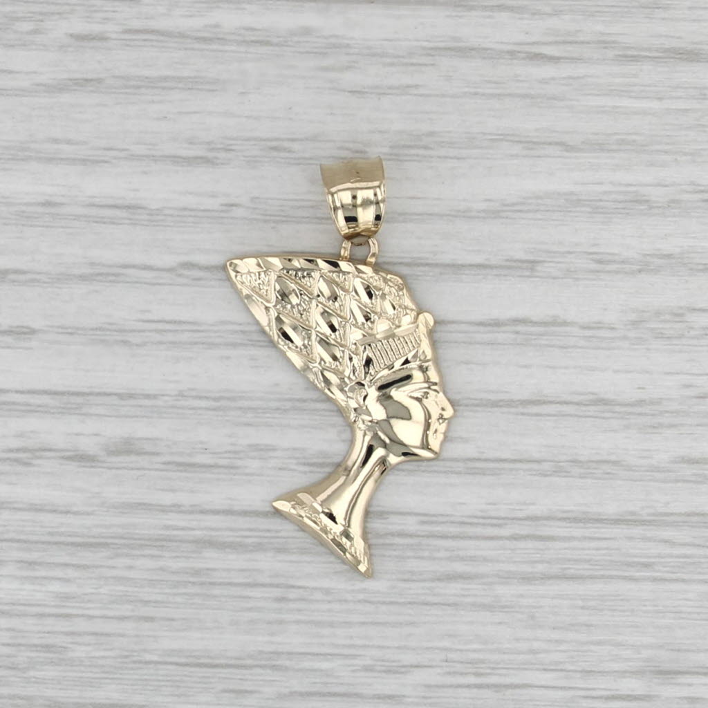 Egyptian Queen Nefertiti Pendant 10k Yellow Gold Statement