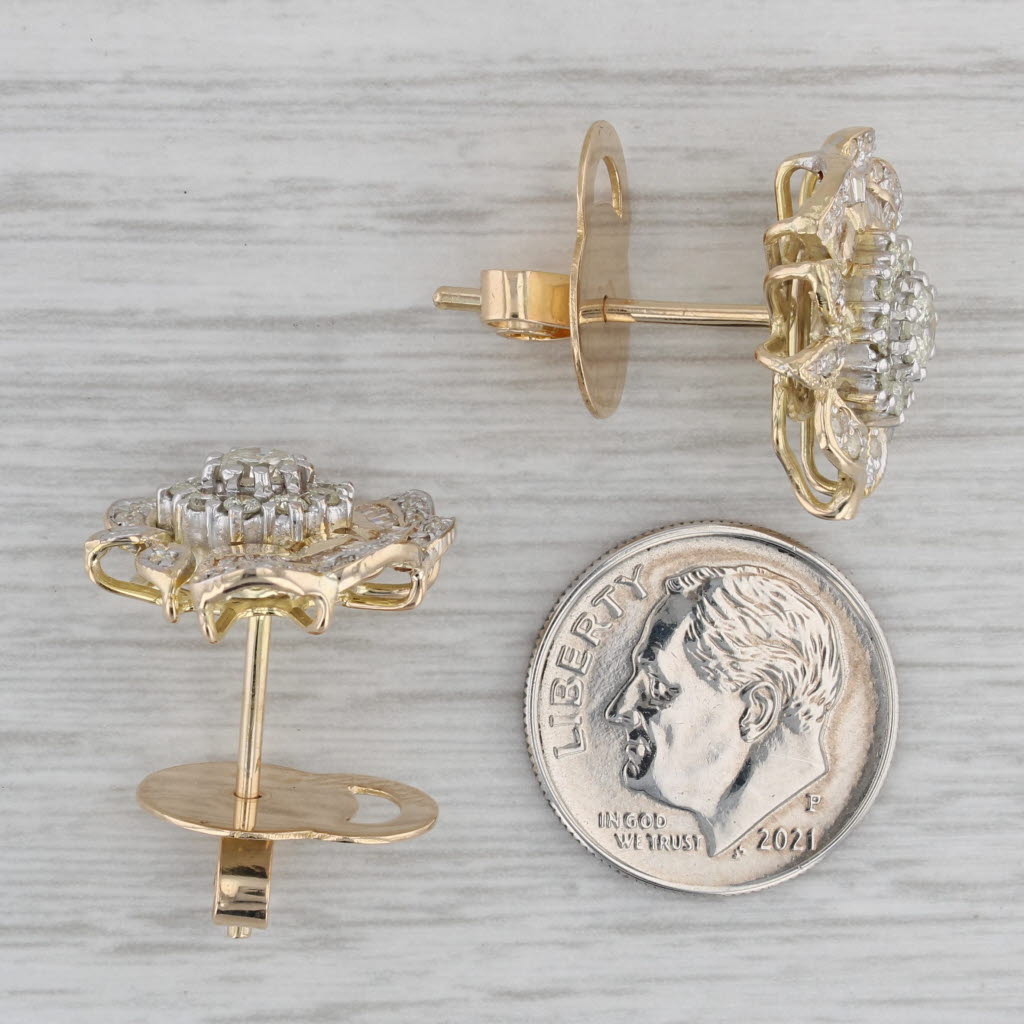 Gray 1.48ctw Diamond Flower Stud Statement Earrings 14k Yellow Gold