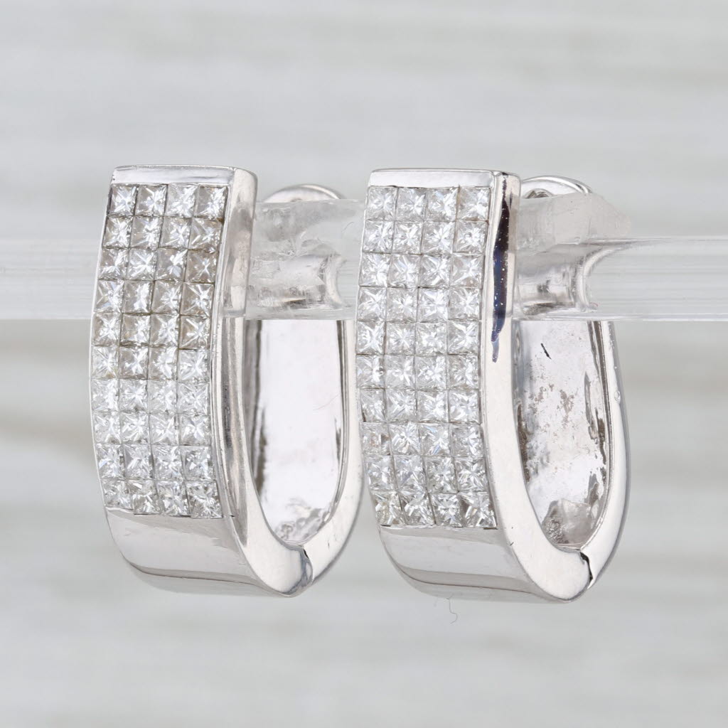 2.50ctw Pave Diamond Oval Hoop Earrings 14k White Gold Snap Top Hoops