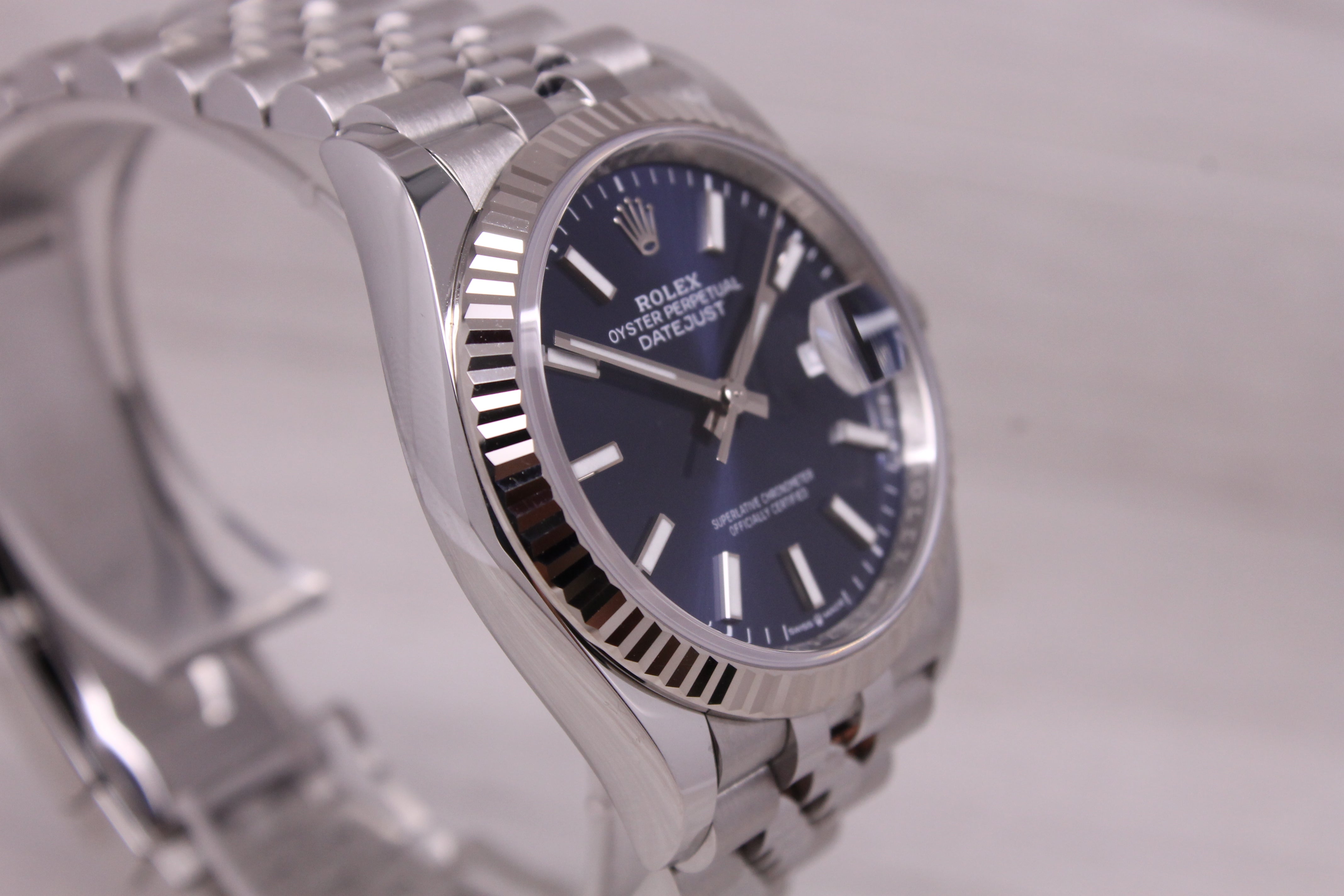 2025 Rolex Datejust 126234 36mm Steel Watch Blue Dial Fluted Jubilee Box Card