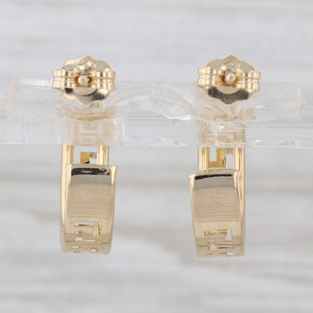 Greek Key Hoop Earrings 14k Yellow Gold Round Hoops