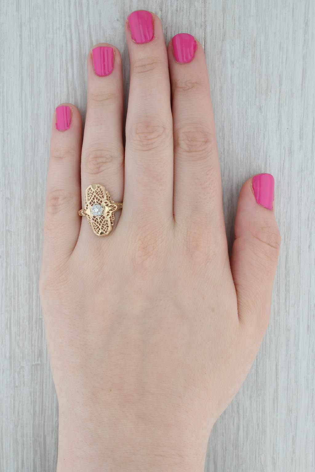 Gray Diamond Cluster Filigree Ring 10k Yellow Gold Size 9 Vintage Art Deco