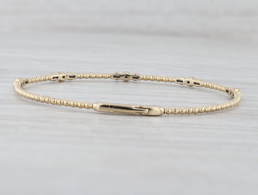Light Gray New 0.34ctw Diamond Bead Flexible Bangle Tennis Bracelet 14k Yellow Gold 6.75"