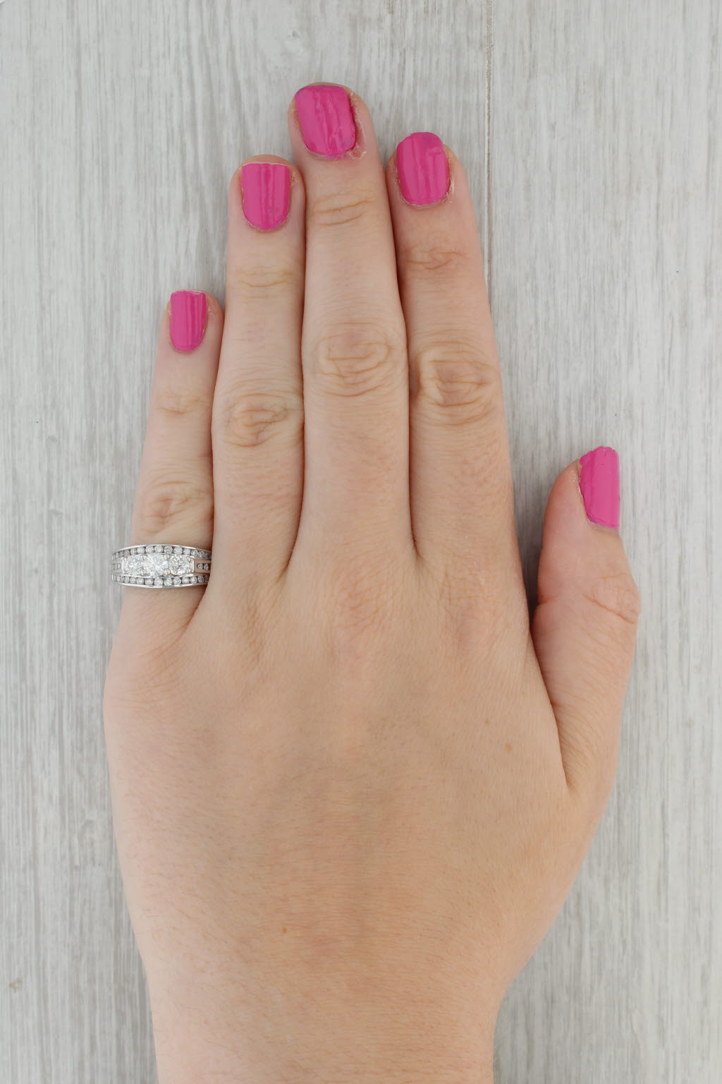 Dark Gray 1.13ctw Round Diamond 3-Stone Ring 14k White Gold Size 7.25 Engagement Bridal