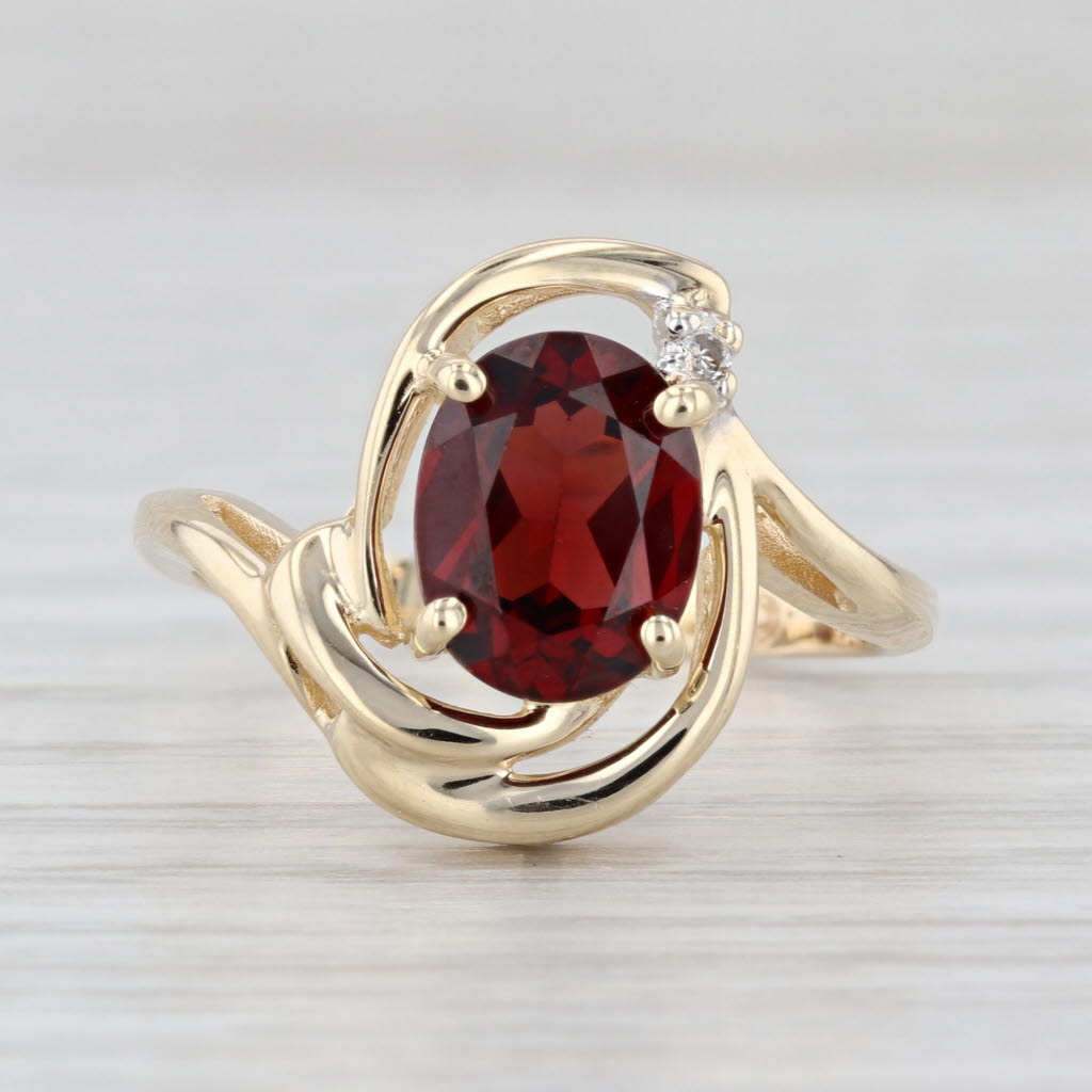 1.98ct Oval Garnet Diamond Ring 14k Yellow Gold Size 7.5 Bypass