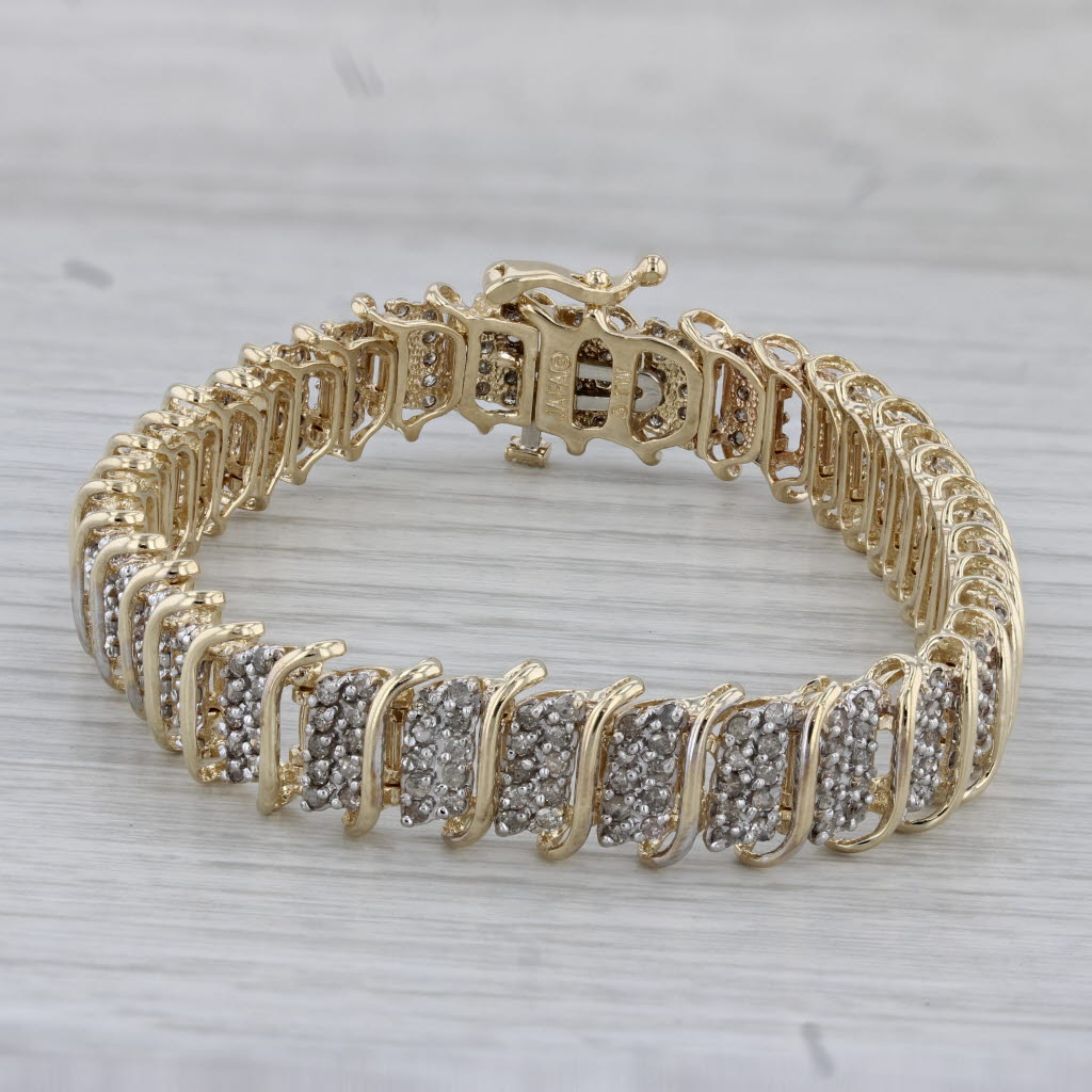 Gray 2ctw Diamond Bracelet 10k Yellow Gold 7" 9.5mm