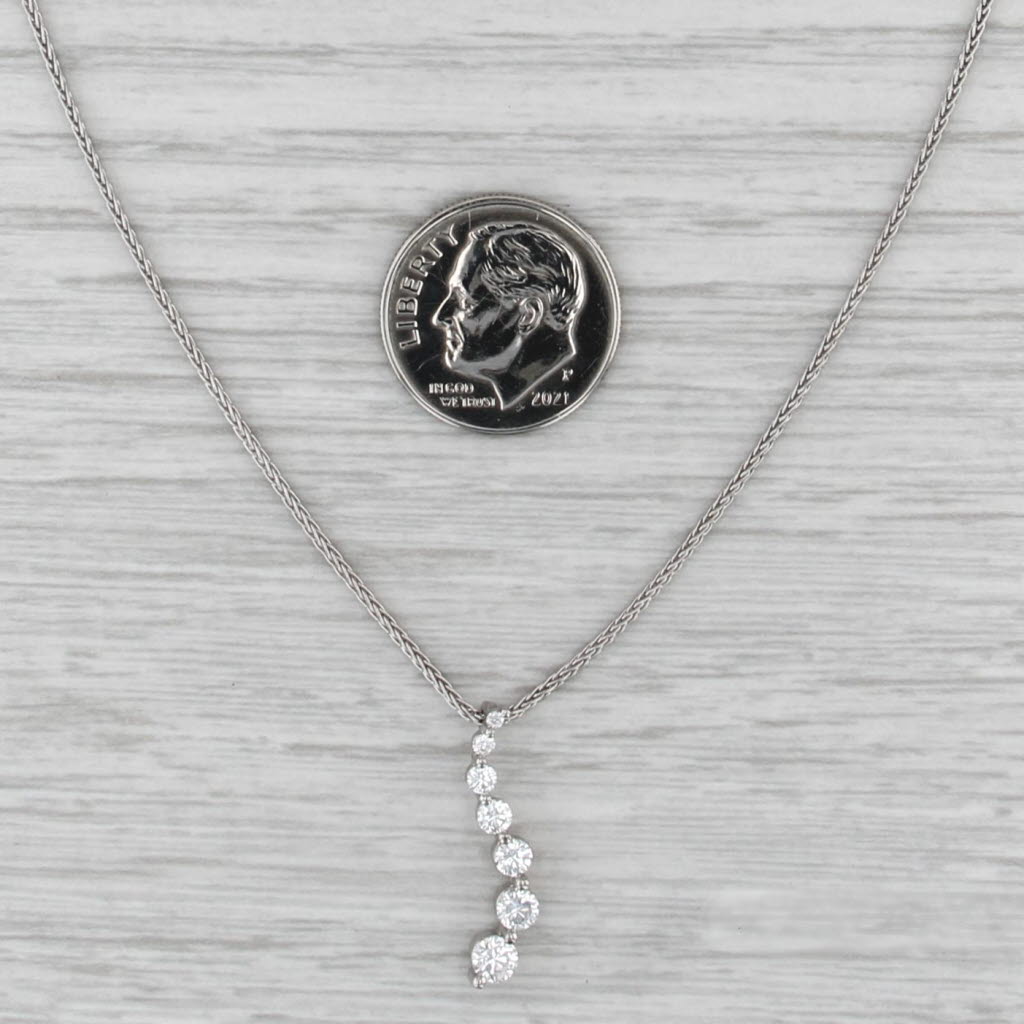 0.45ctw Diamond Journey Pendant Necklace 14k White Gold 18" Wheat Chain