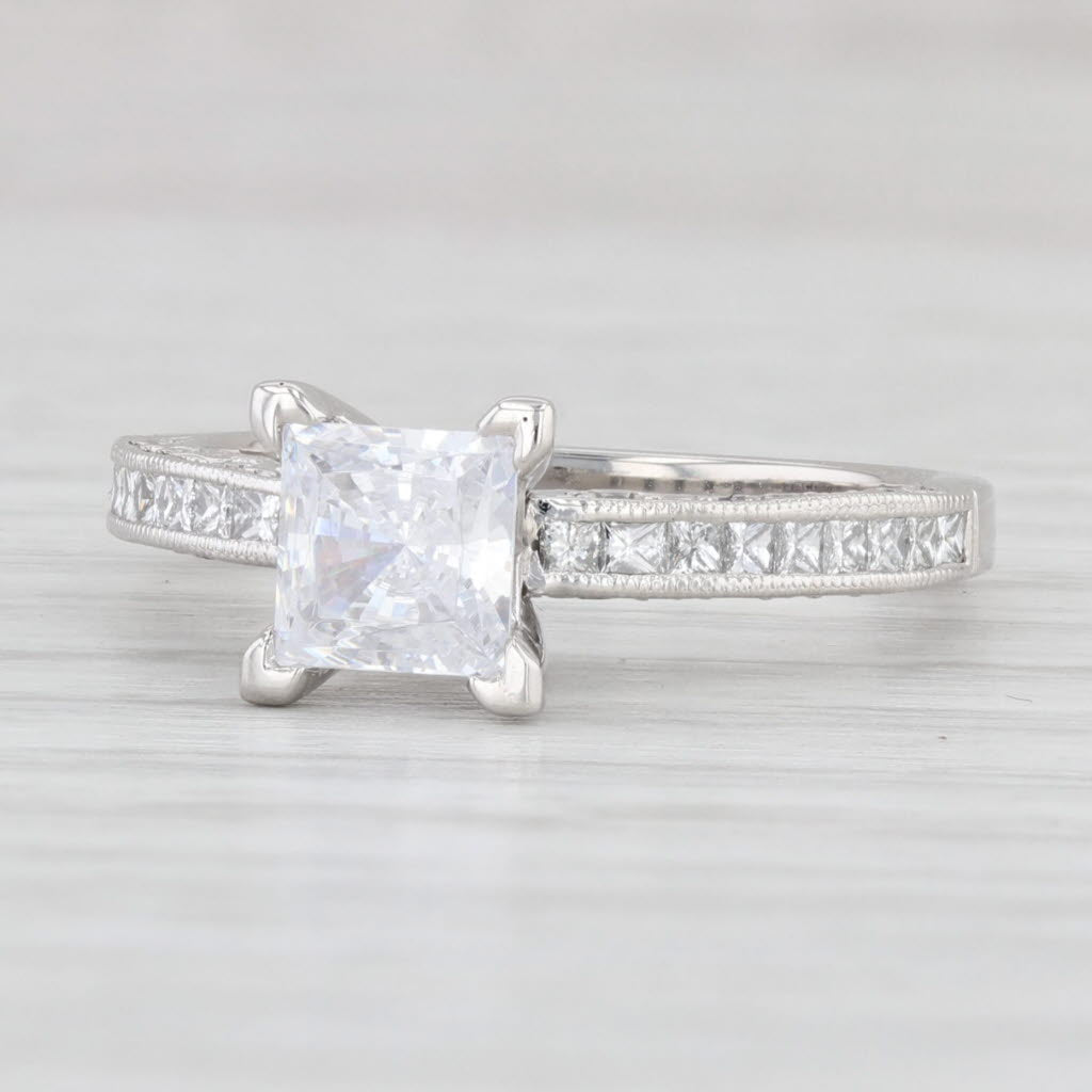 Light Gray New Tacori Princess Square Semi Mount Diamond Engagement Ring Platinum Size 6.5