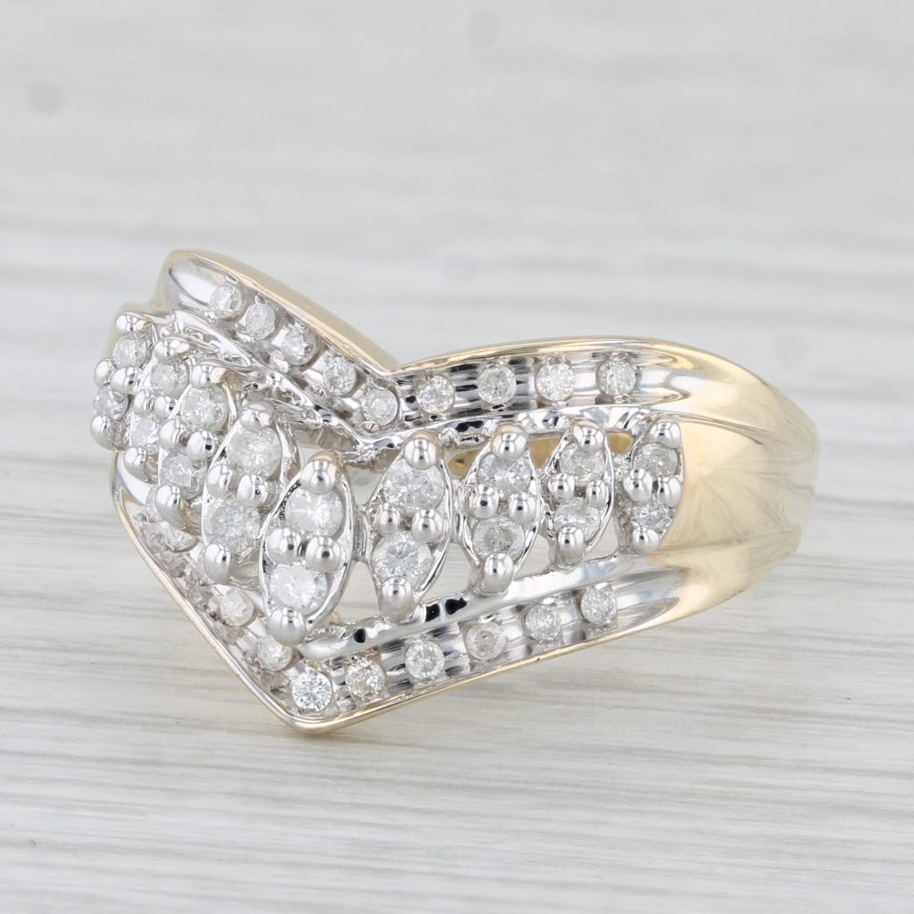 Light Gray 0.24ctw Diamond Contoured Tiered Ring 10k Yellow Gold Size 10.5 Cocktail