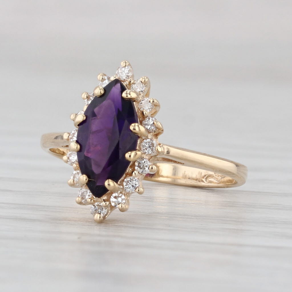 1.10ctw Marquise Amethyst Diamond Halo Ring 14k Yellow Gold Size 5