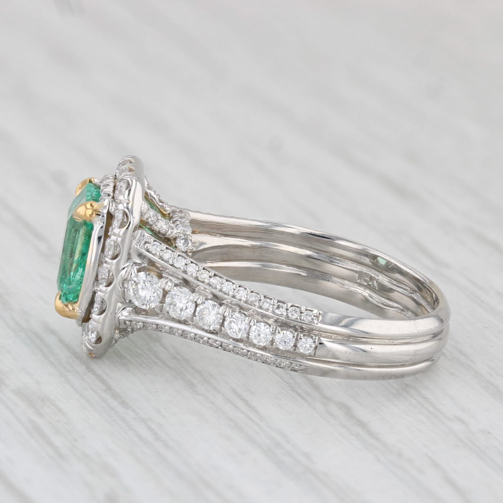 Light Gray 2.59ctw Emerald Diamond Halo Engagement Ring 18k White Gold Size 6 GIA