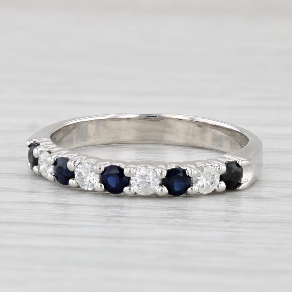 Light Gray 0.83ctw Blue Sapphire Diamond Ring 14k White Gold Sz 8.75 Stackable Wedding Band