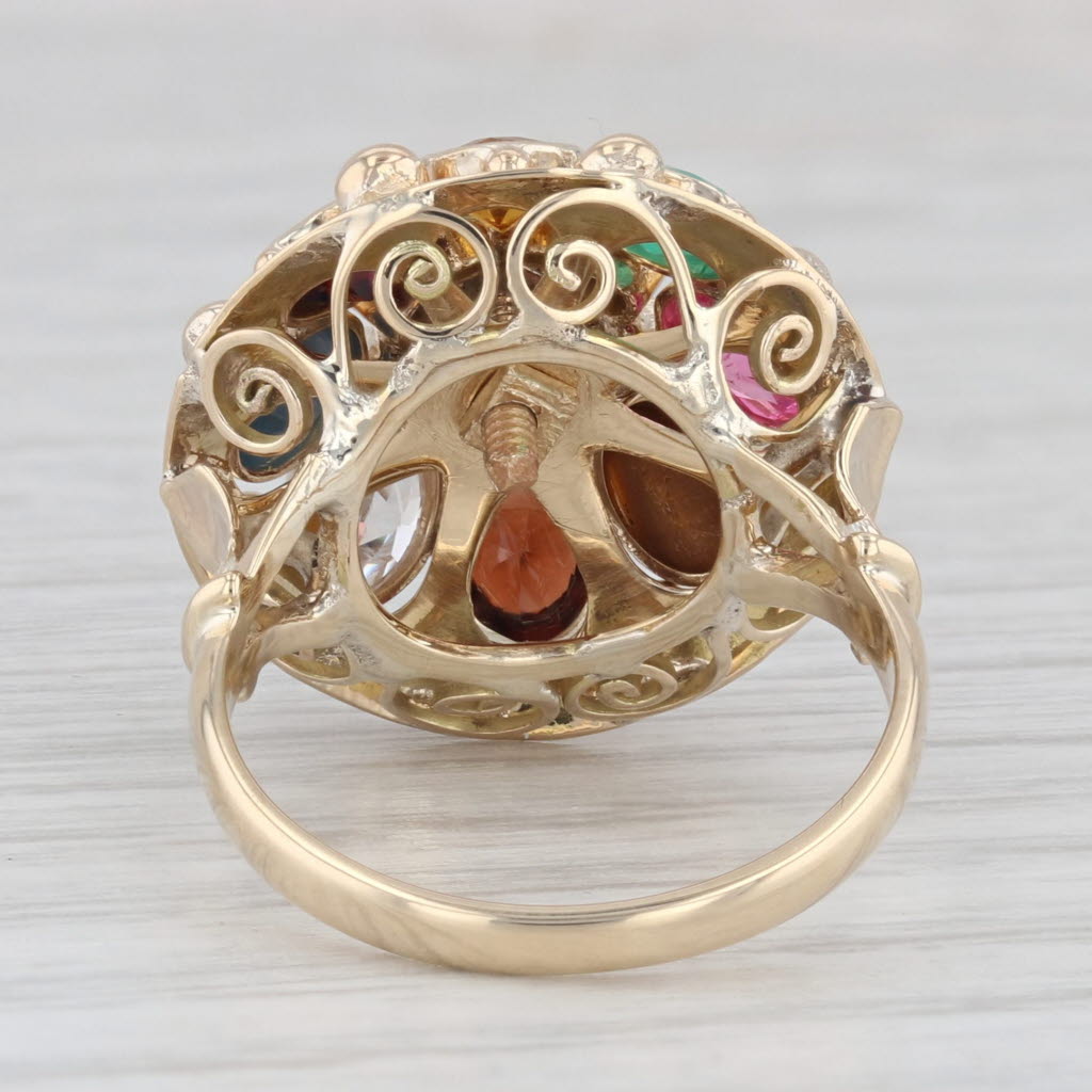 Light Gray Vintage Gemstone Cocktail Ring 14k Yellow Gold Size 6.75 Sapphire Spinel Garnet