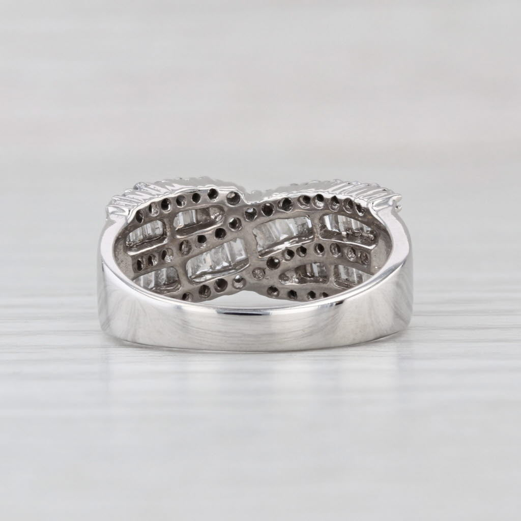 0.94ctw Diamond Crossover Ring 10k White Gold Size 7