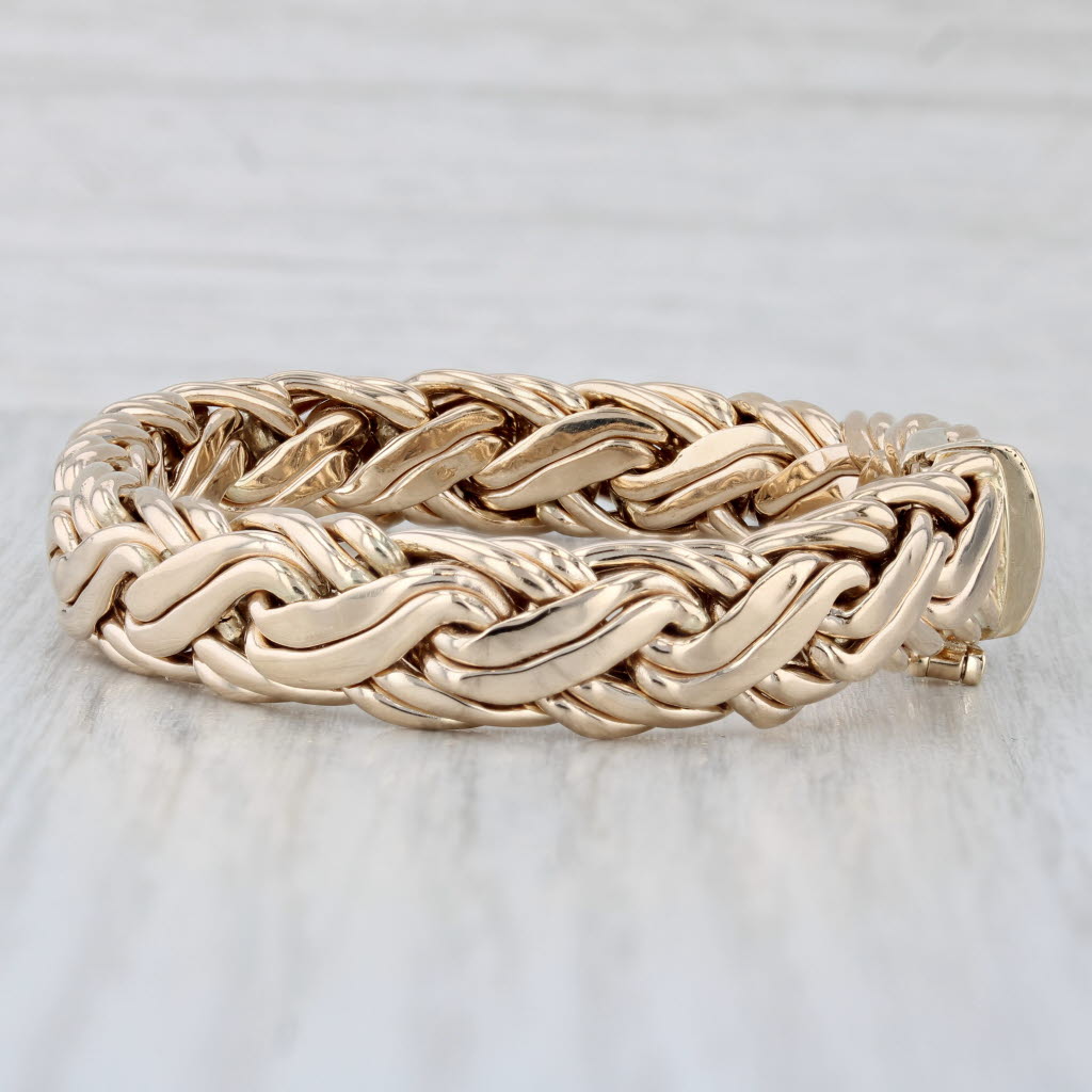 Light Gray Tiffany & Co 6.5" 9.7mm Russian Braid Chain Bracelet 14k Yellow Gold