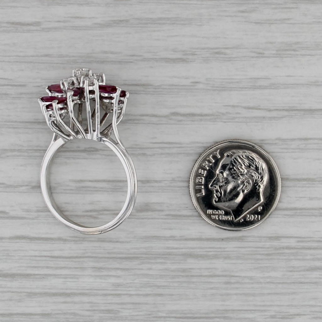 1.75ctw Ruby Diamond Flower Cluster Ring 14k White Gold Size 6.75